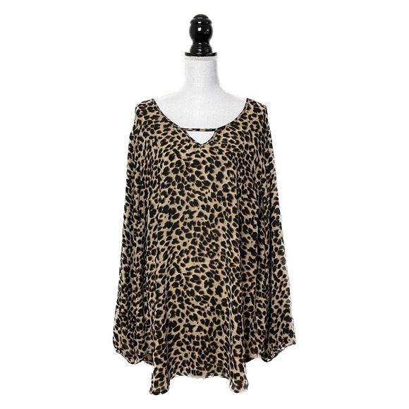 Torrid 4 Leopard Animal Print Georgette Keyhole Tunic Top Plus 4X Long Sleeve - Picture 3 of 9